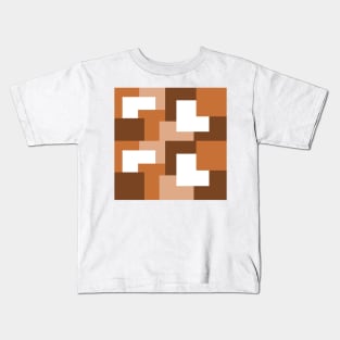 Brown abstract squares tiles pattern Kids T-Shirt